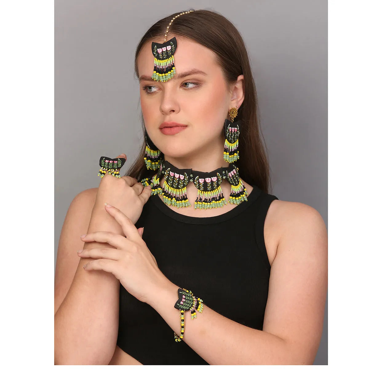 Madge Traditional Multi Color Hand Painted Bridal Jewelry (Shaadi Set) -020