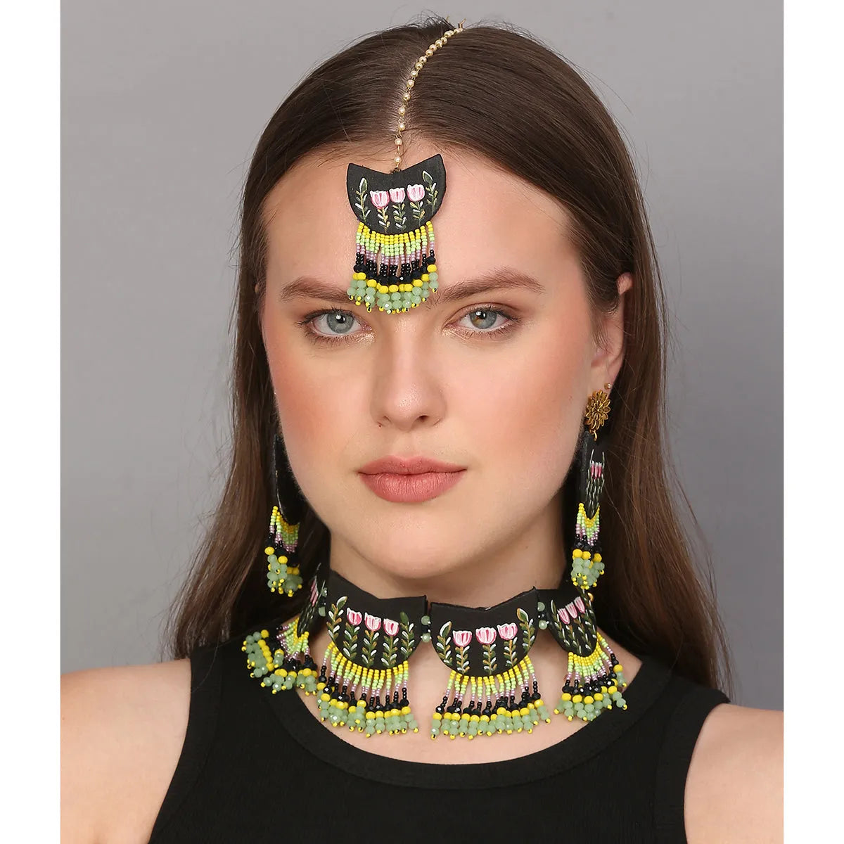 Madge Traditional Multi Color Hand Painted Bridal Jewelry (Shaadi Set) -020