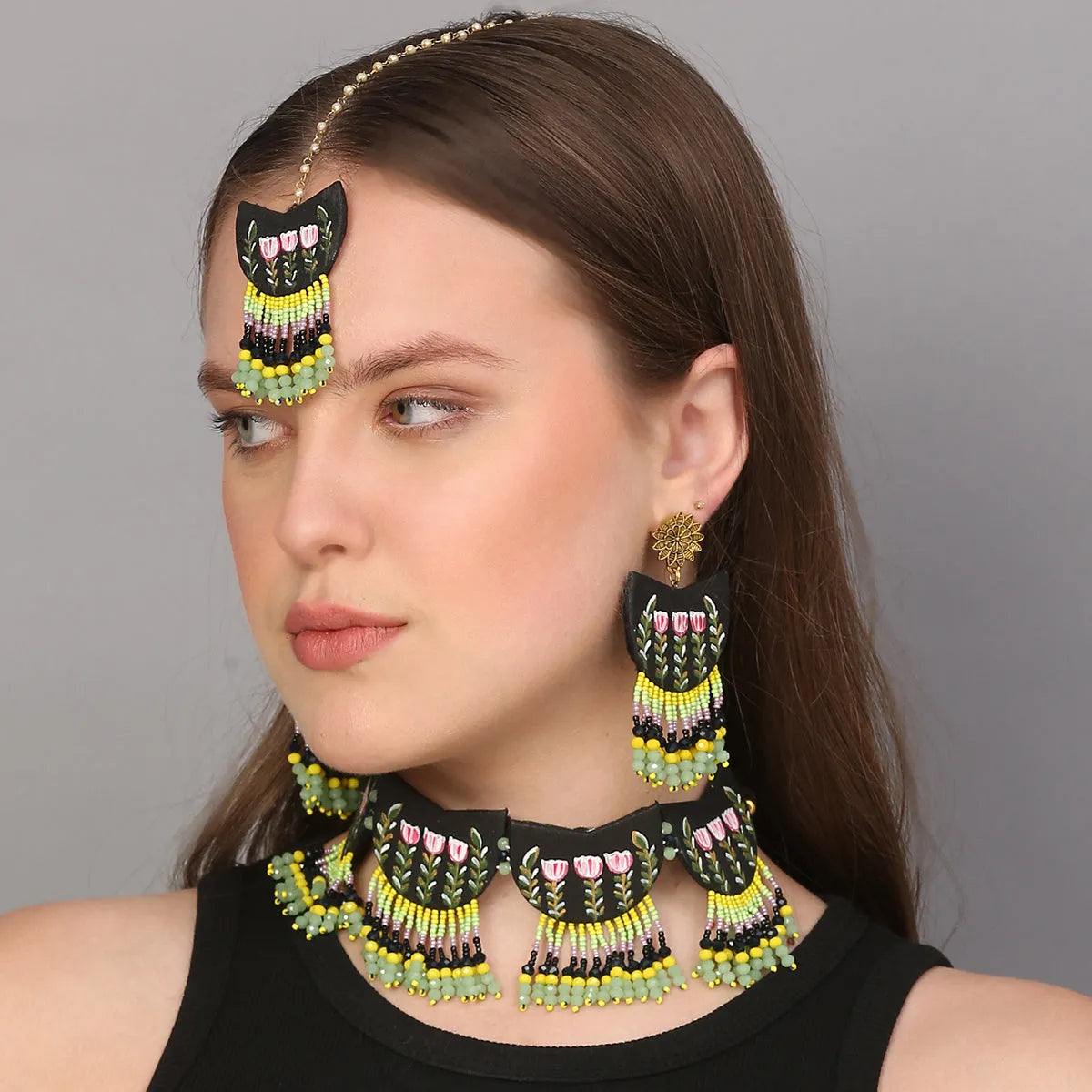 Madge Traditional Multi Color Hand Painted Bridal Jewelry (Shaadi Set) -020