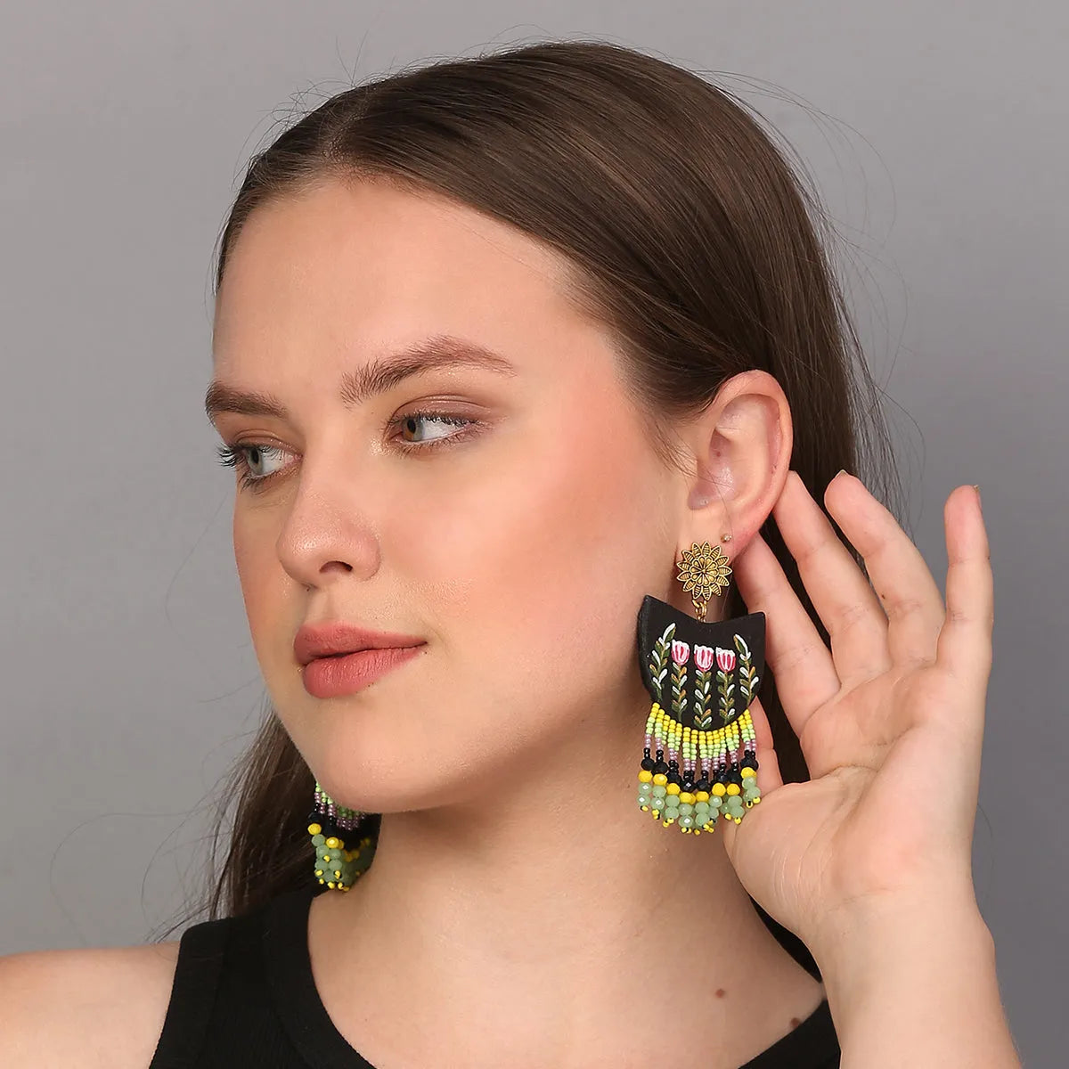 Madge Traditional Multi Color Hand Painted Drop (Earrings) HP-ER-096