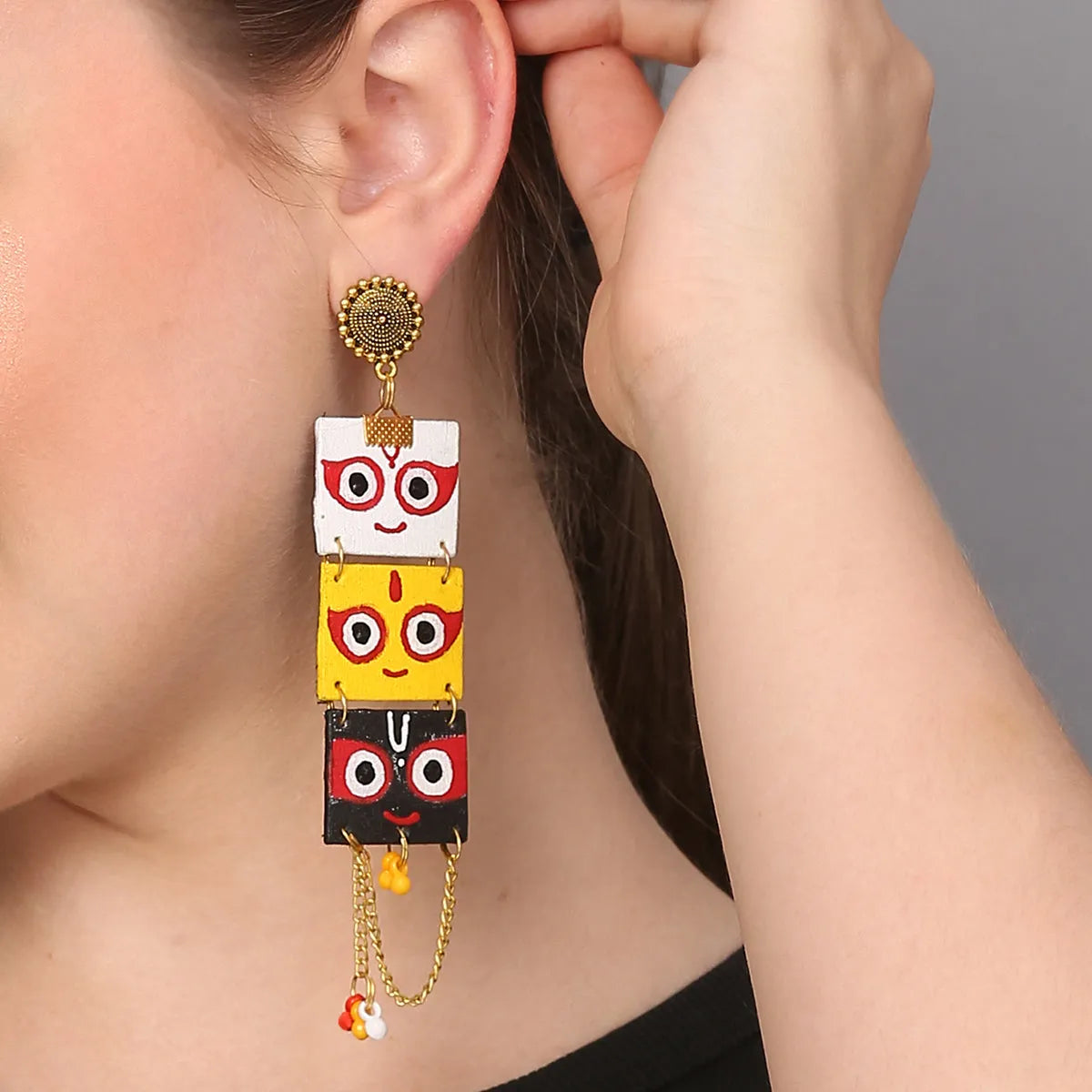Keshava Puri Jagannath Traditional Multi Color Hand Painted Drop (Earrings) HP-ER-160