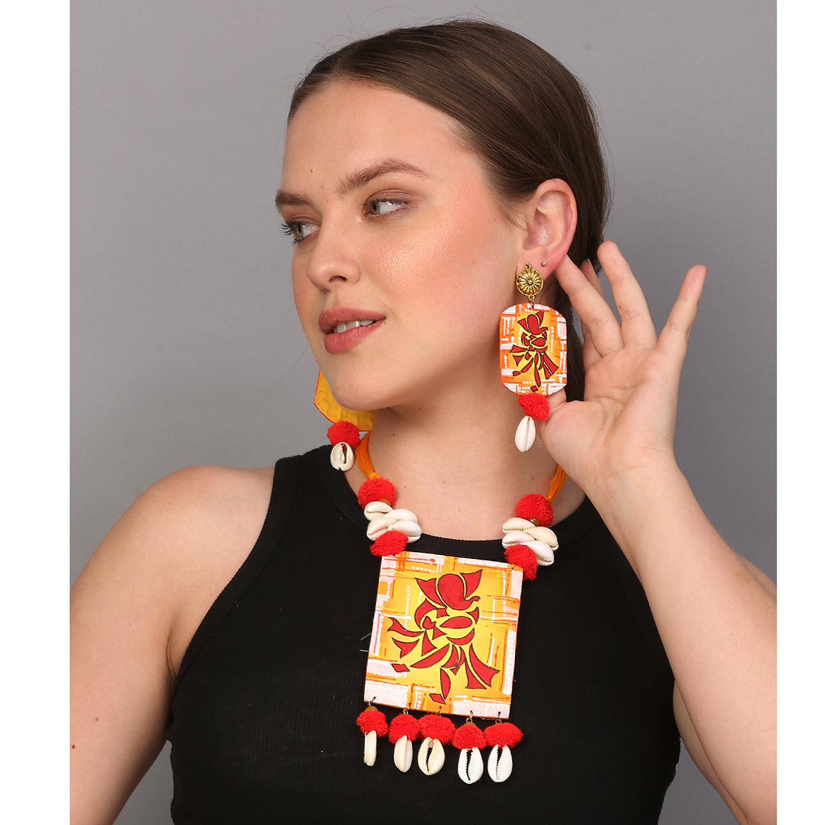 Taandav Mumbai Cha Ganesha Traditional Multi Color Hand Painted (Necklace set) HP-NP