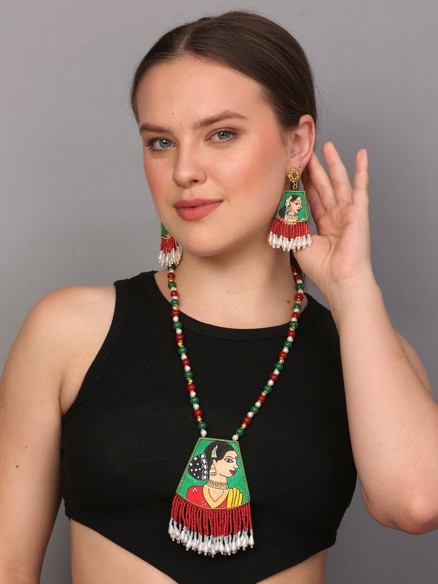 Padmini Classic Green Hand Painted (Necklace set) HP-NP