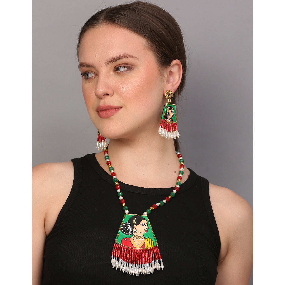 Padmini Classic Green Hand Painted (Necklace set) HP-NP