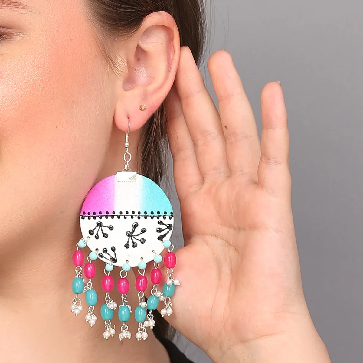 Sage Rosa Traditional Multi Color Hand Painted Drop (Earrings) HP-ER-176