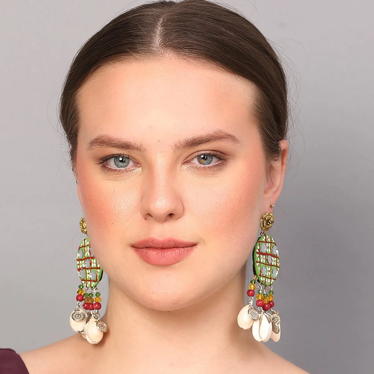 Olive Traditional Multi Color Hand Painted Drop (Earrings) HP-ER-