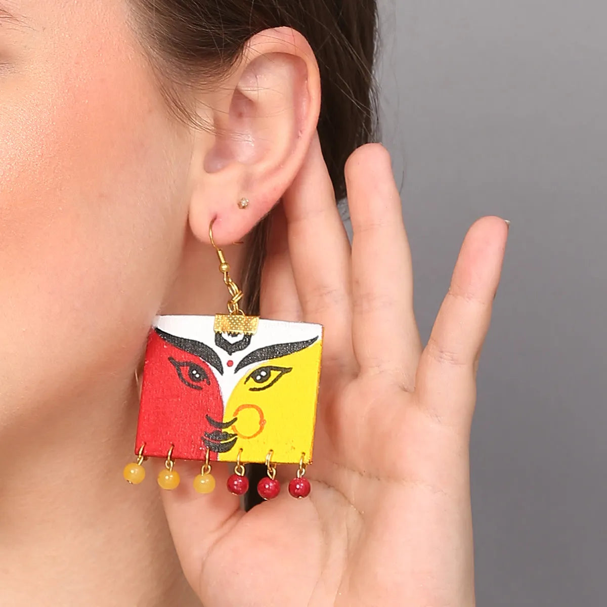 Durga Ma Traditional Multi Color Hand Painted Drop (Earrings) HP-ER-056