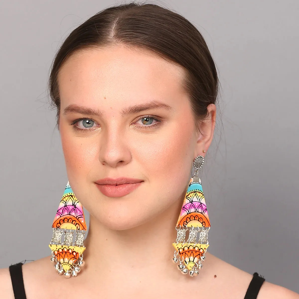 Triangular Bohemian Multi Color Hand Painted Drop (Earrings) HP-ER-186