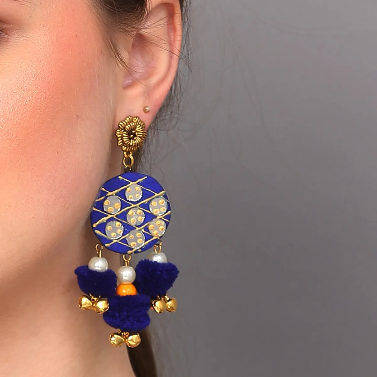 Azure Traditional Multi Color Hand Painted Drop (Earrings) HP-ER-202