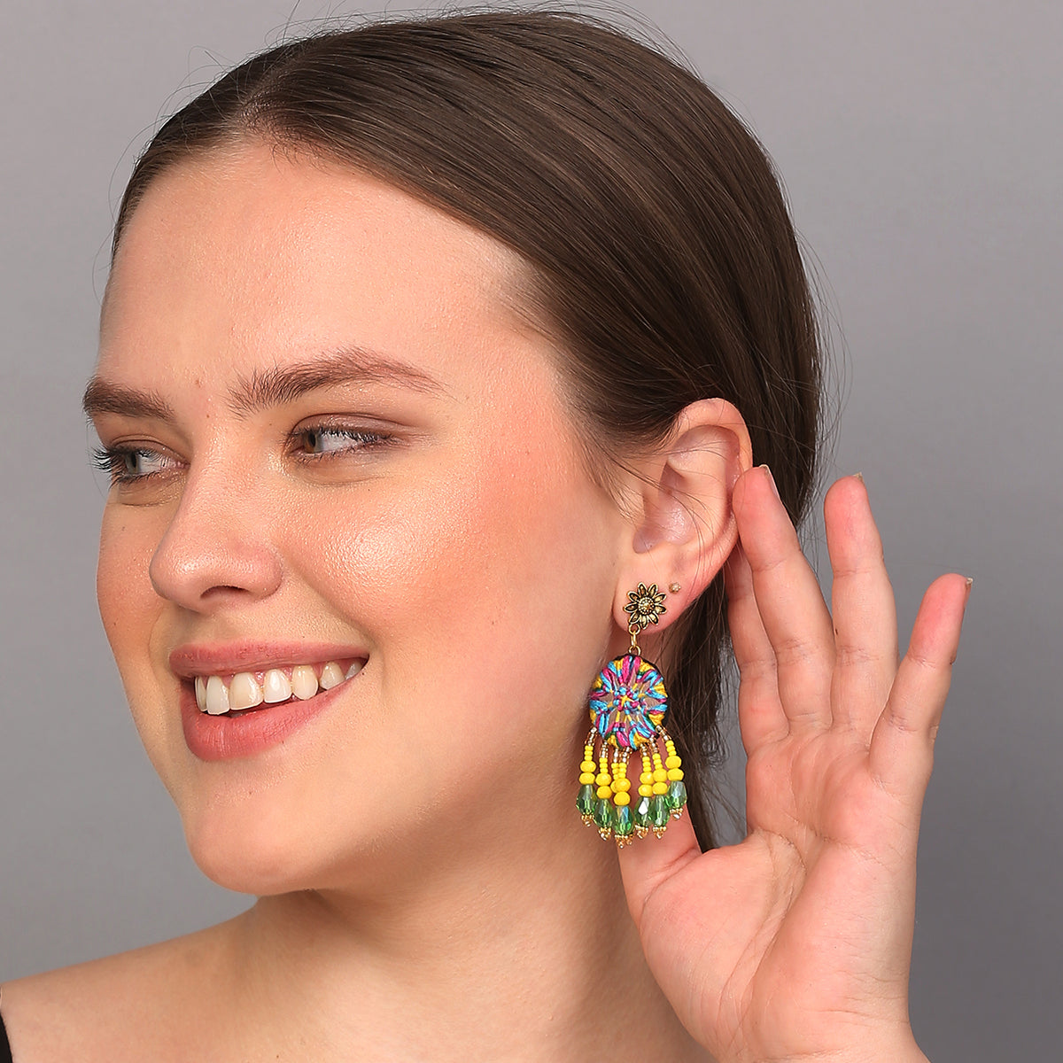 Arian Traditional Multi Color Hand Painted Drop (Earrings) HP-ER