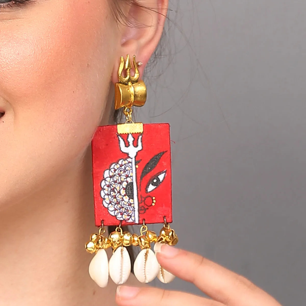 Durga Mandala Traditional Multi Color Hand Painted Drop (Earrings) HP-ER-057