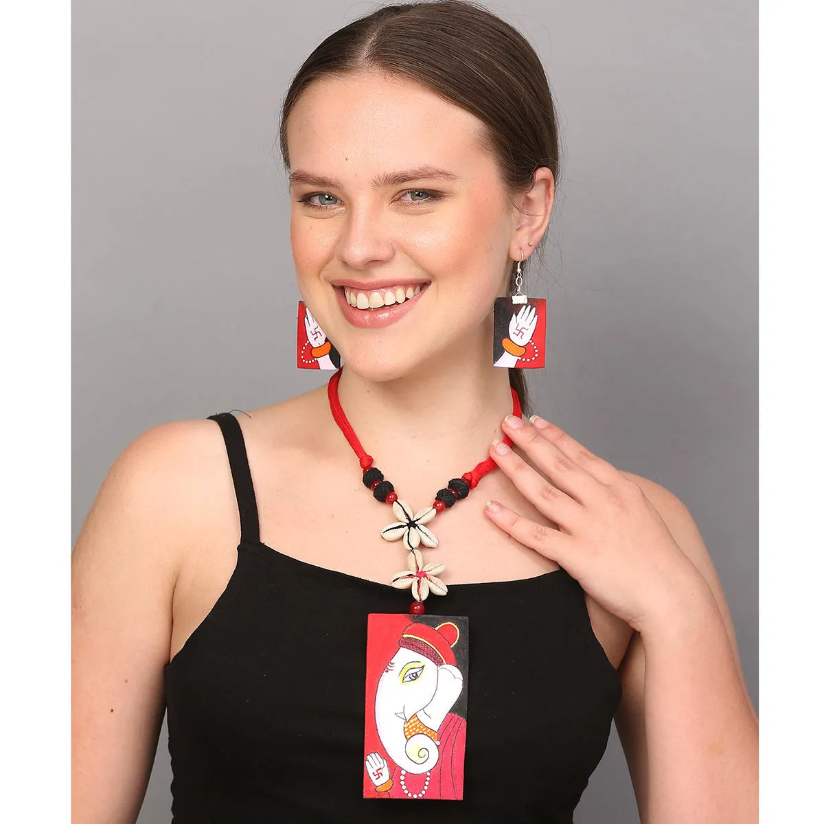 Lambodar Mumbai cha Ganesha Traditional Multi Color Handmade (Necklace set) HP-NP