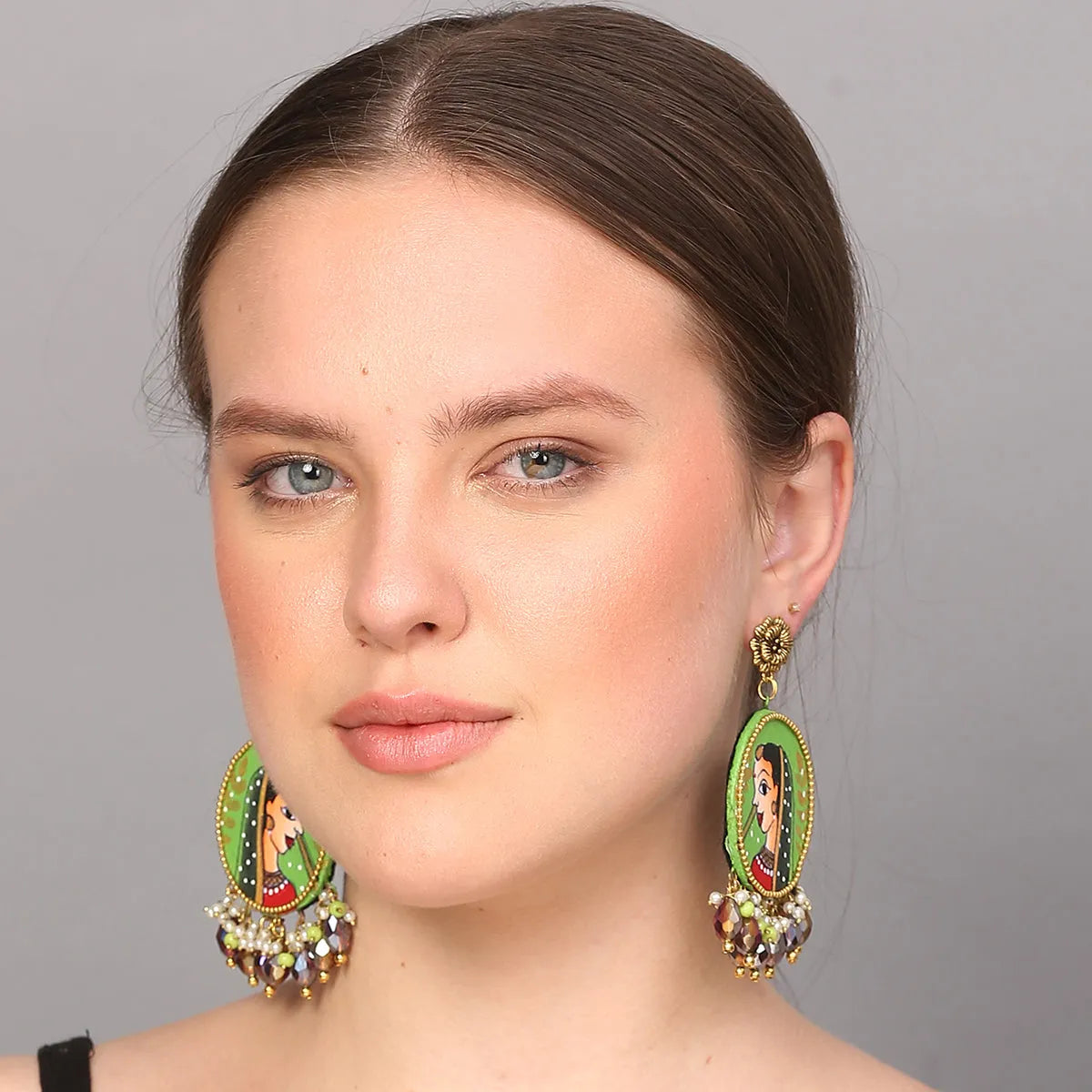 Nayana Traditional Green Hand Painted Drop (Earrings) HP-ER-147