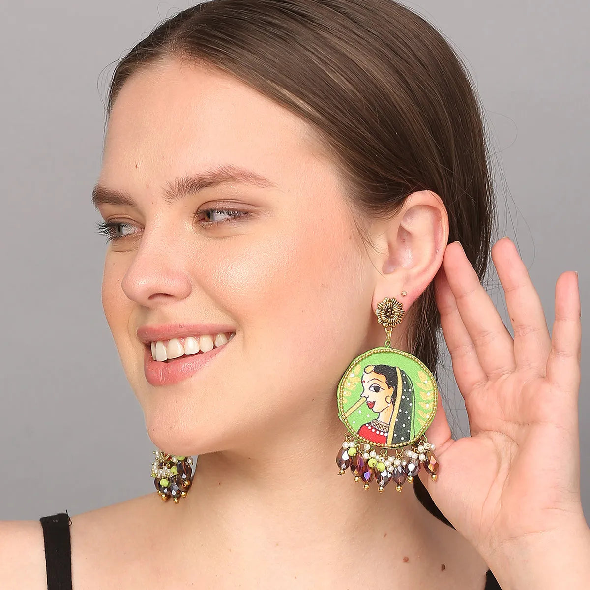 Nayana Traditional Green Hand Painted Drop (Earrings) HP-ER-147