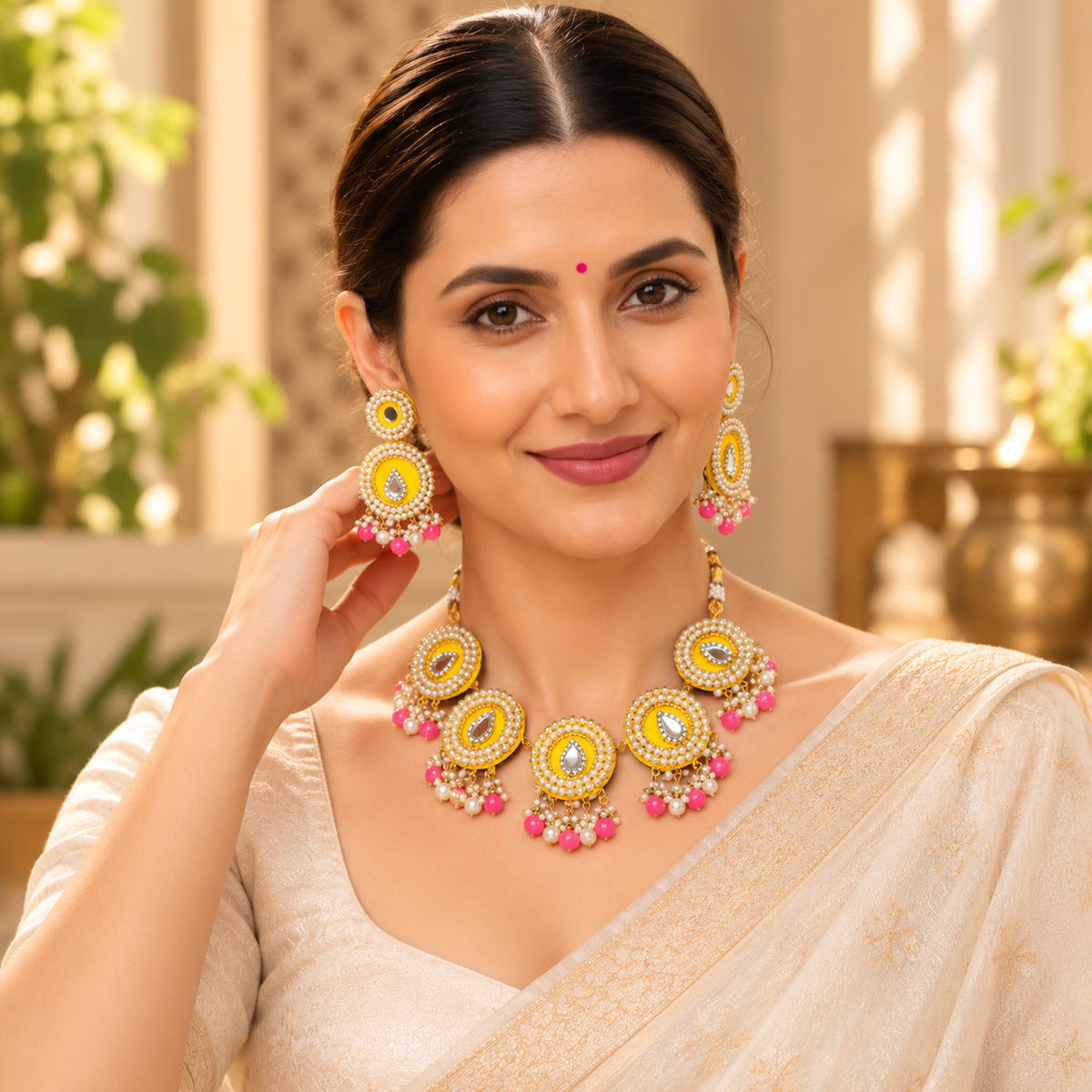 Diya Handpainted Choker Necklace Set