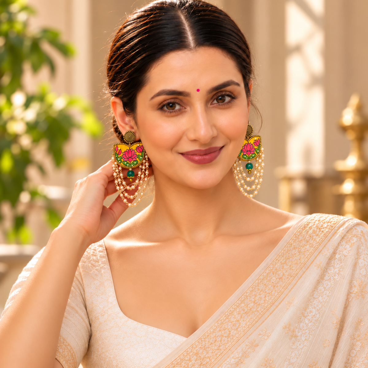 Kaatyayani Haldi Yellow Handpainted Earrings