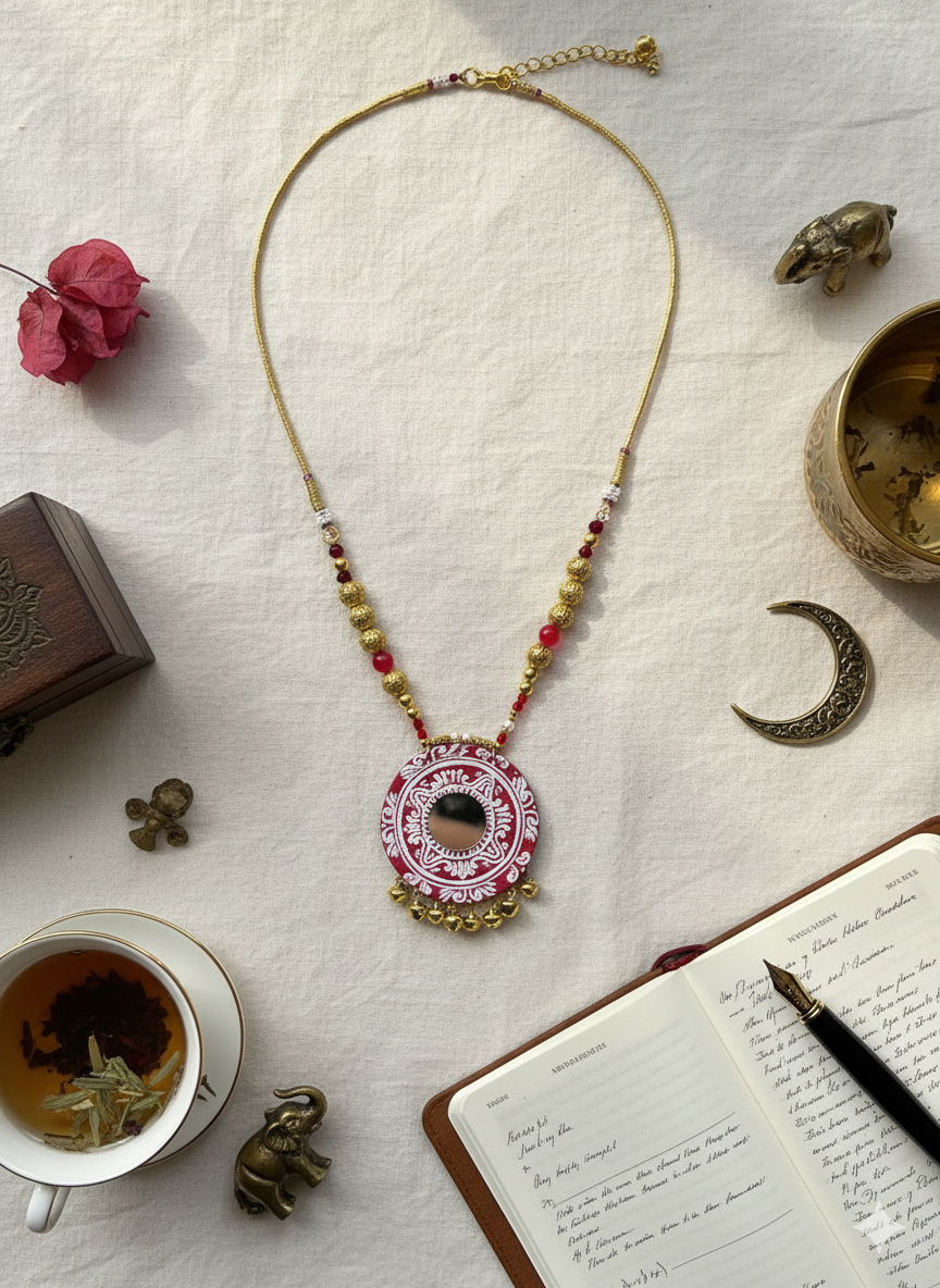 Alpona Multi Color Hand Painted Drop (Necklace) HP-NP