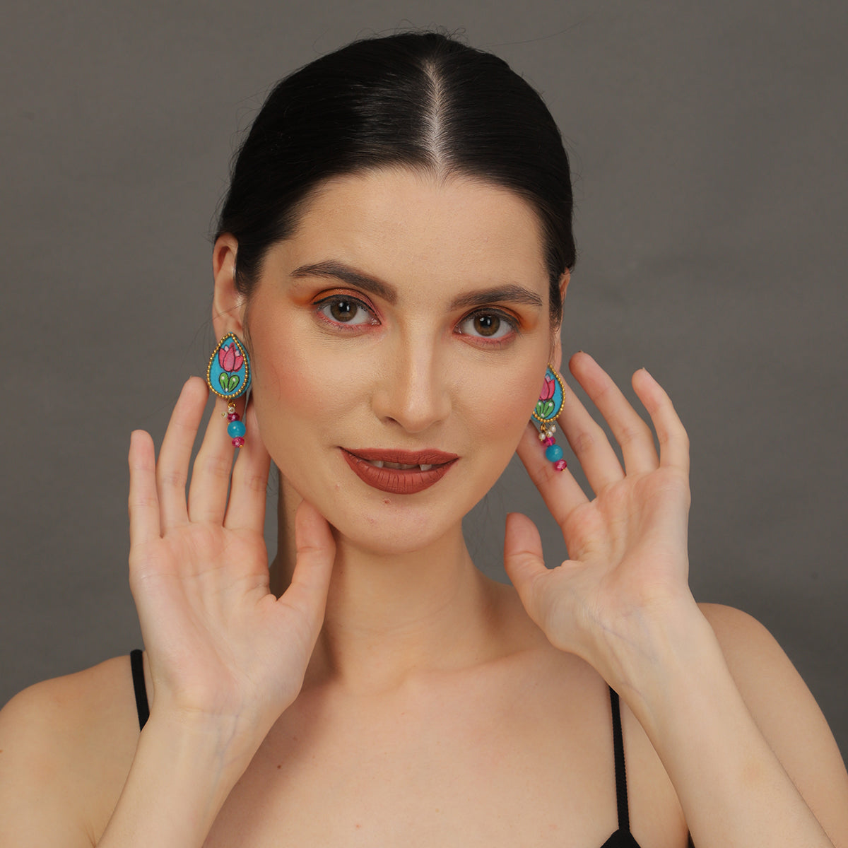 Petal Mini Classic Blue Hand Painted Stud (Earrings) HP-ER-117