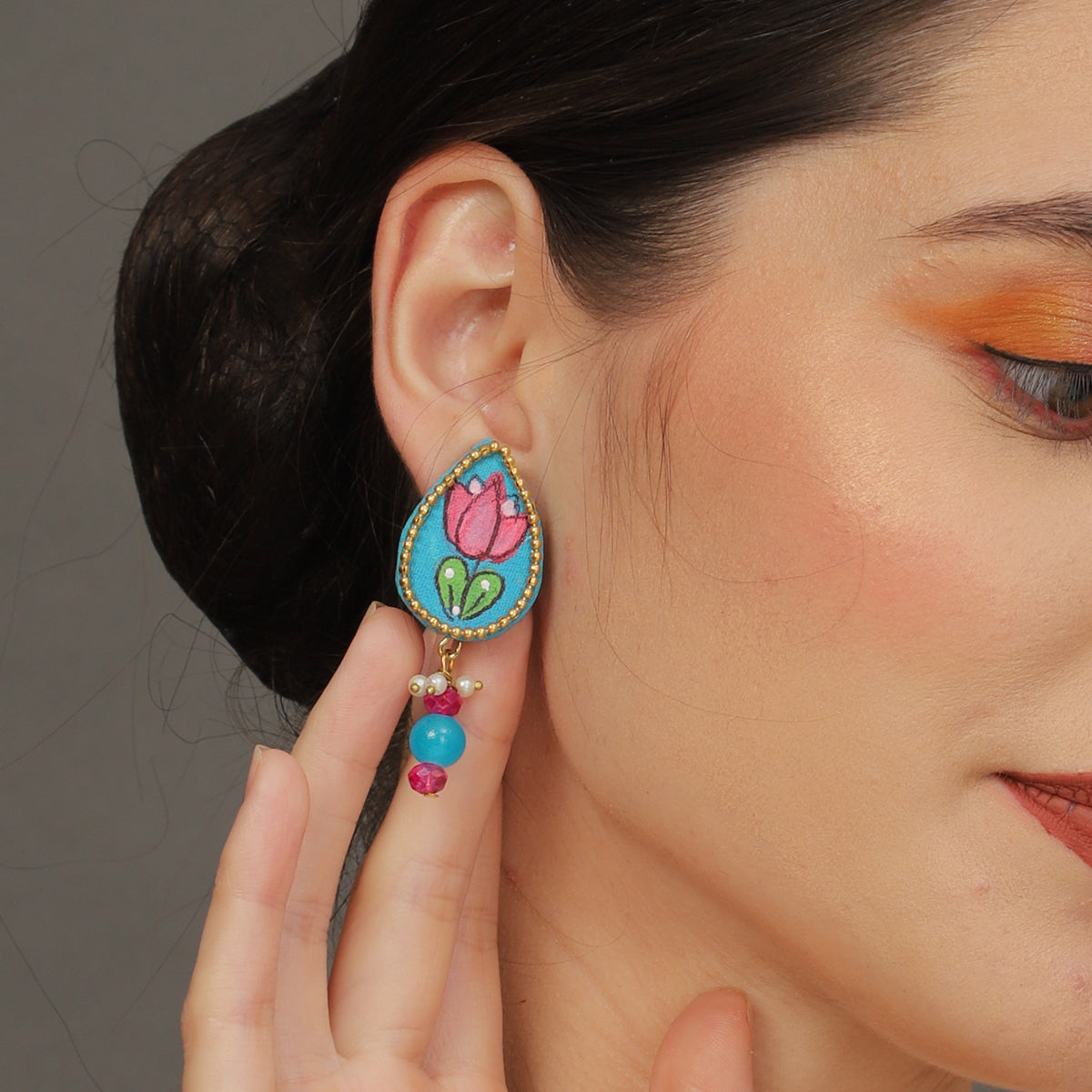 Petal Mini Classic Blue Hand Painted Stud (Earrings) HP-ER-117