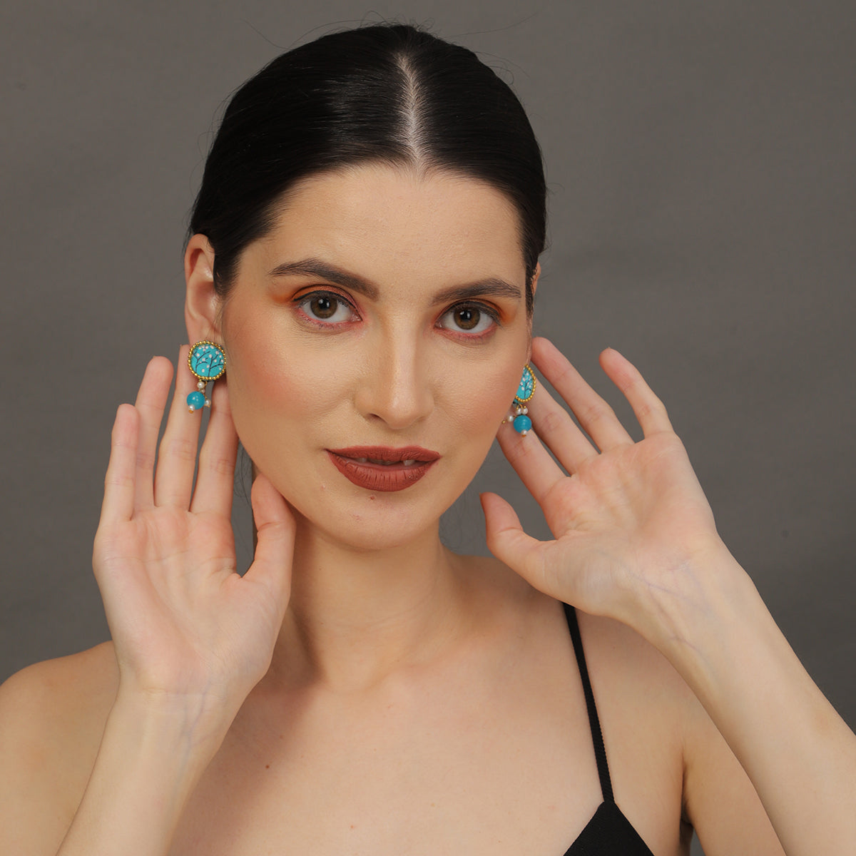 Coin Mini Classic Blue Handmade Stud (Earrings) HP-ER-
