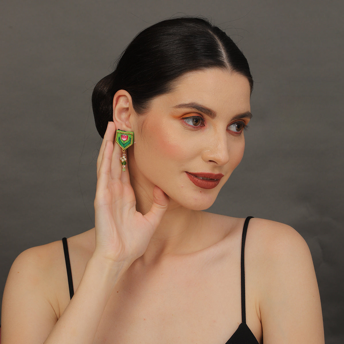Penta Mini Classic Green Handmade Stud (Earrings) HP-ER-