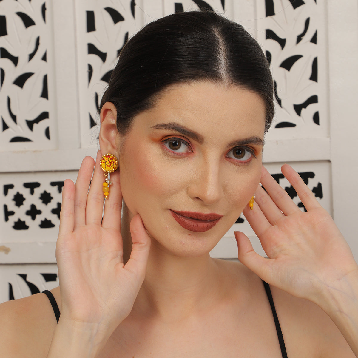 Coin Mini Classic Haldi Yellow Handmade Stud (Earrings) HP-ER-
