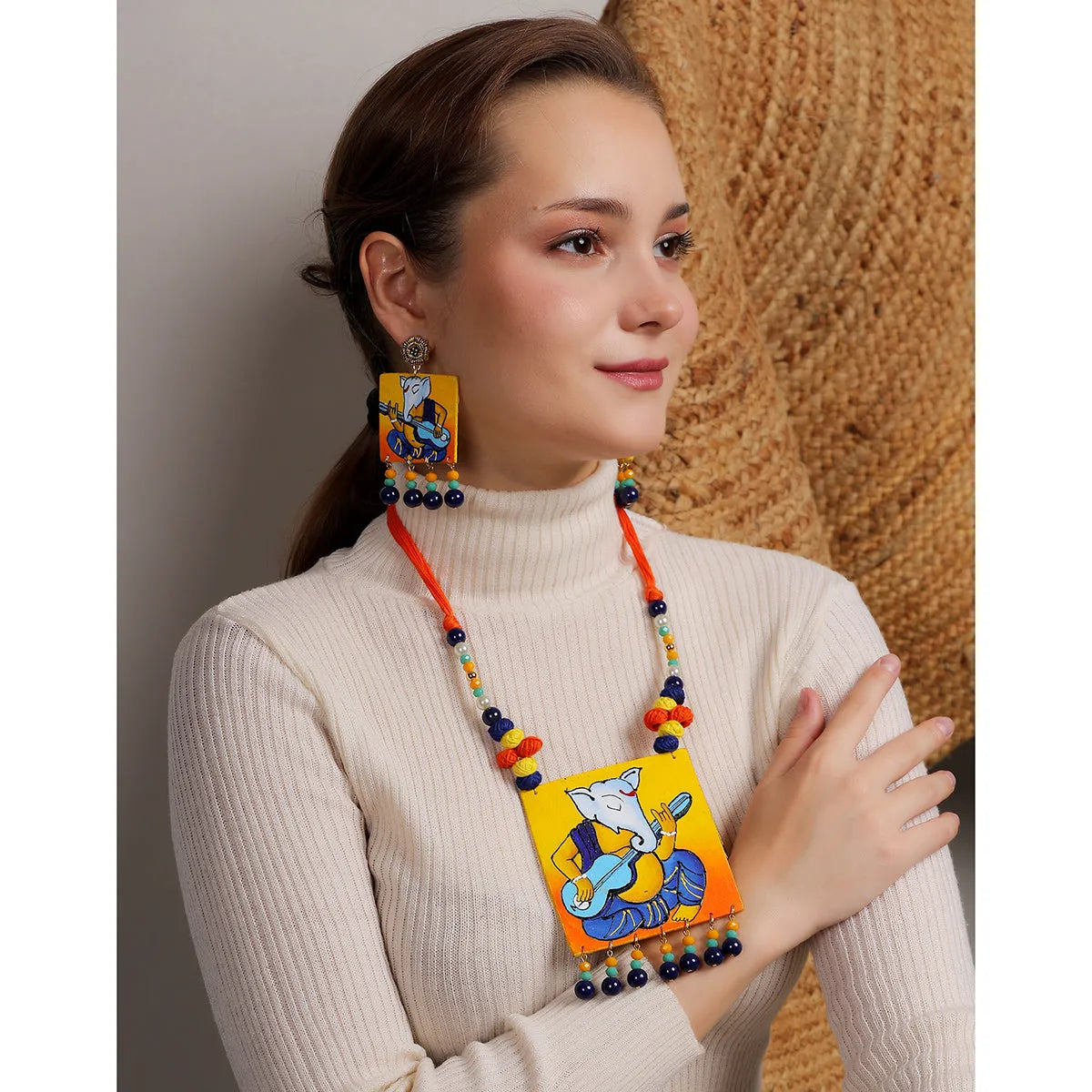 Geet Mumbai Cha Ganesha Traditional Multi Color Hand Painted (Necklace Set) HP-NP-186