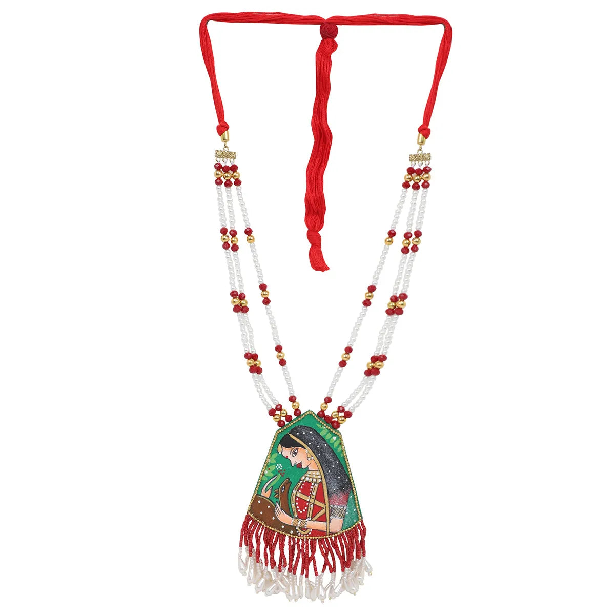 Mithila Red Classic Multi Color Hand Painted (Necklace) HP-NP-156