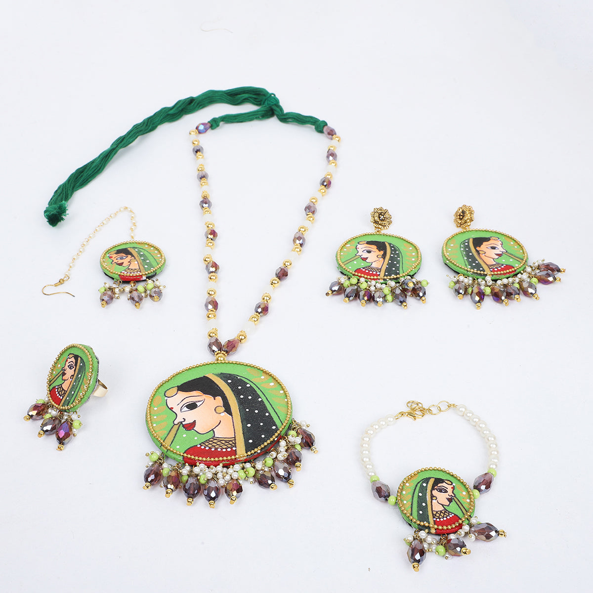 Nayana Green Classic Multi Color Hand Painted Bridal jewelry (Shaadi Set)
