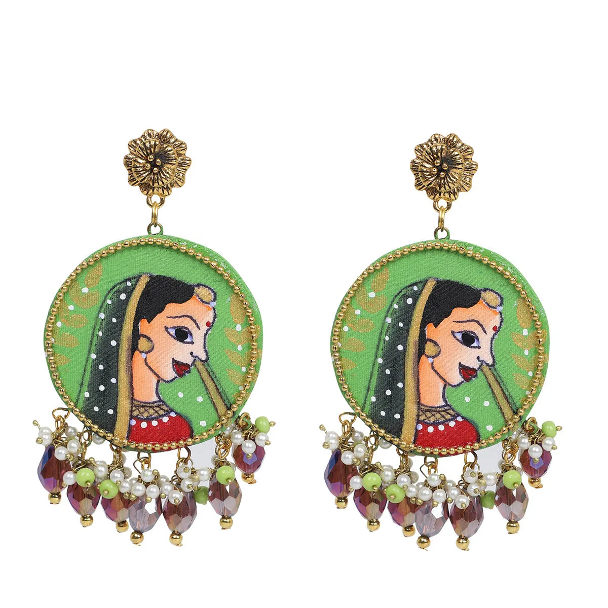 Nayana Traditional Green Hand Painted Drop (Earrings) HP-ER-147
