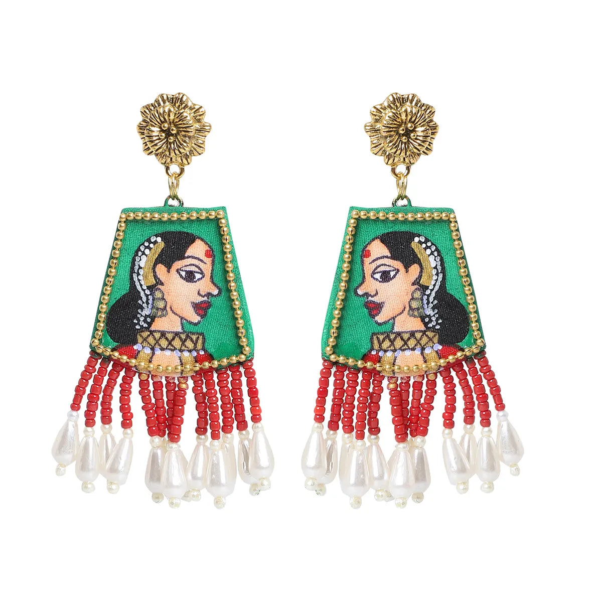 Padmini Traditional Green Hand Painted Drop (Earrings) HP-ER-209