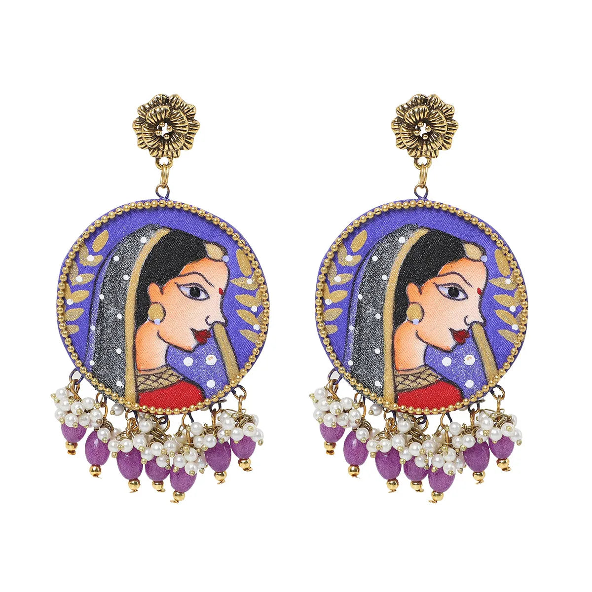 Nayana Traditional Purple Hand Painted Drop (Earrings) HP-ER-148