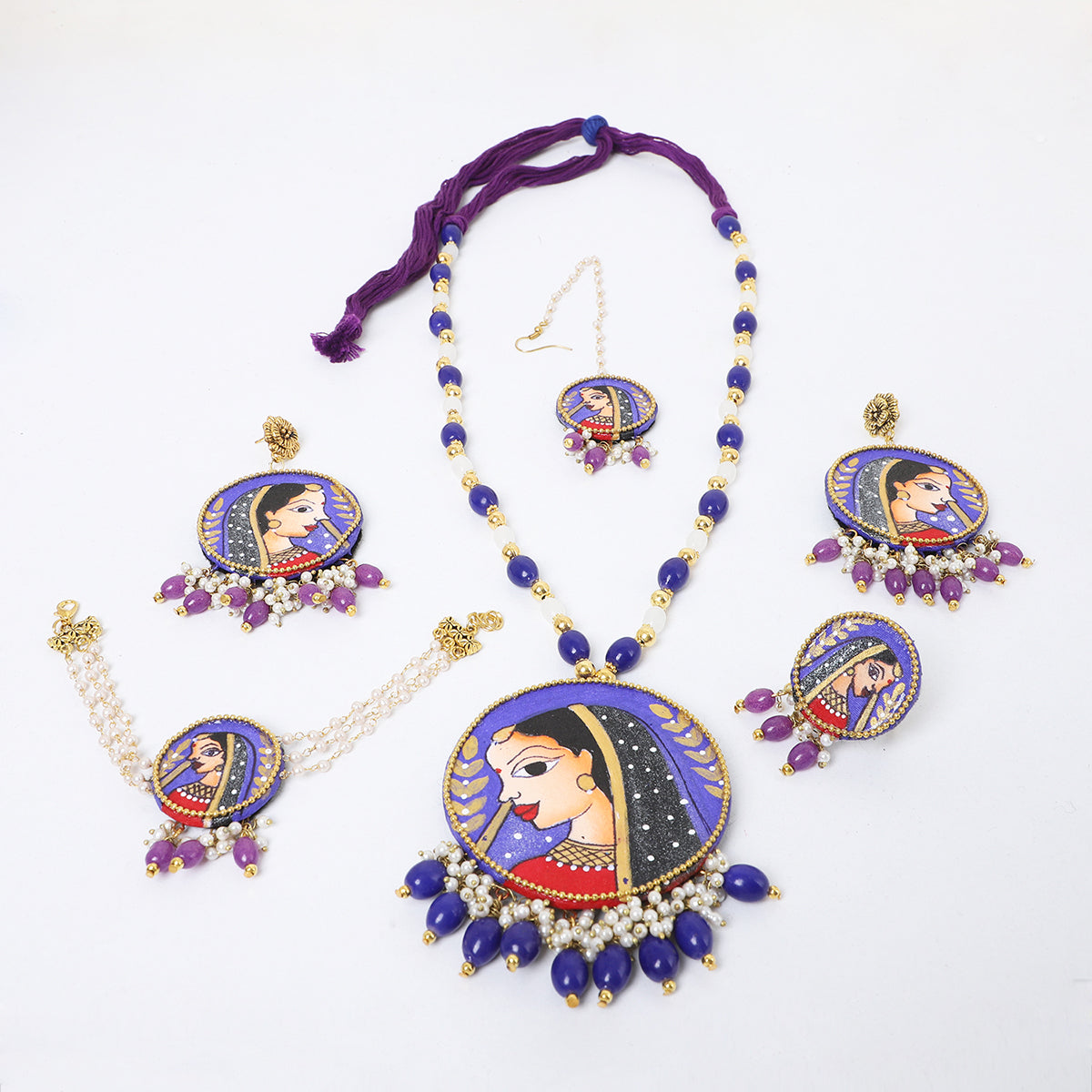 Nayana Purple Classic Multi Color Hand Painted Bridal jewelry (Shaadi Set)