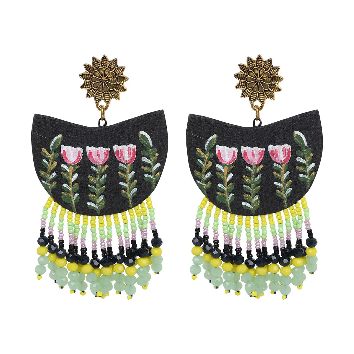 Madge Traditional Multi Color Hand Painted Drop (Earrings) HP-ER-096