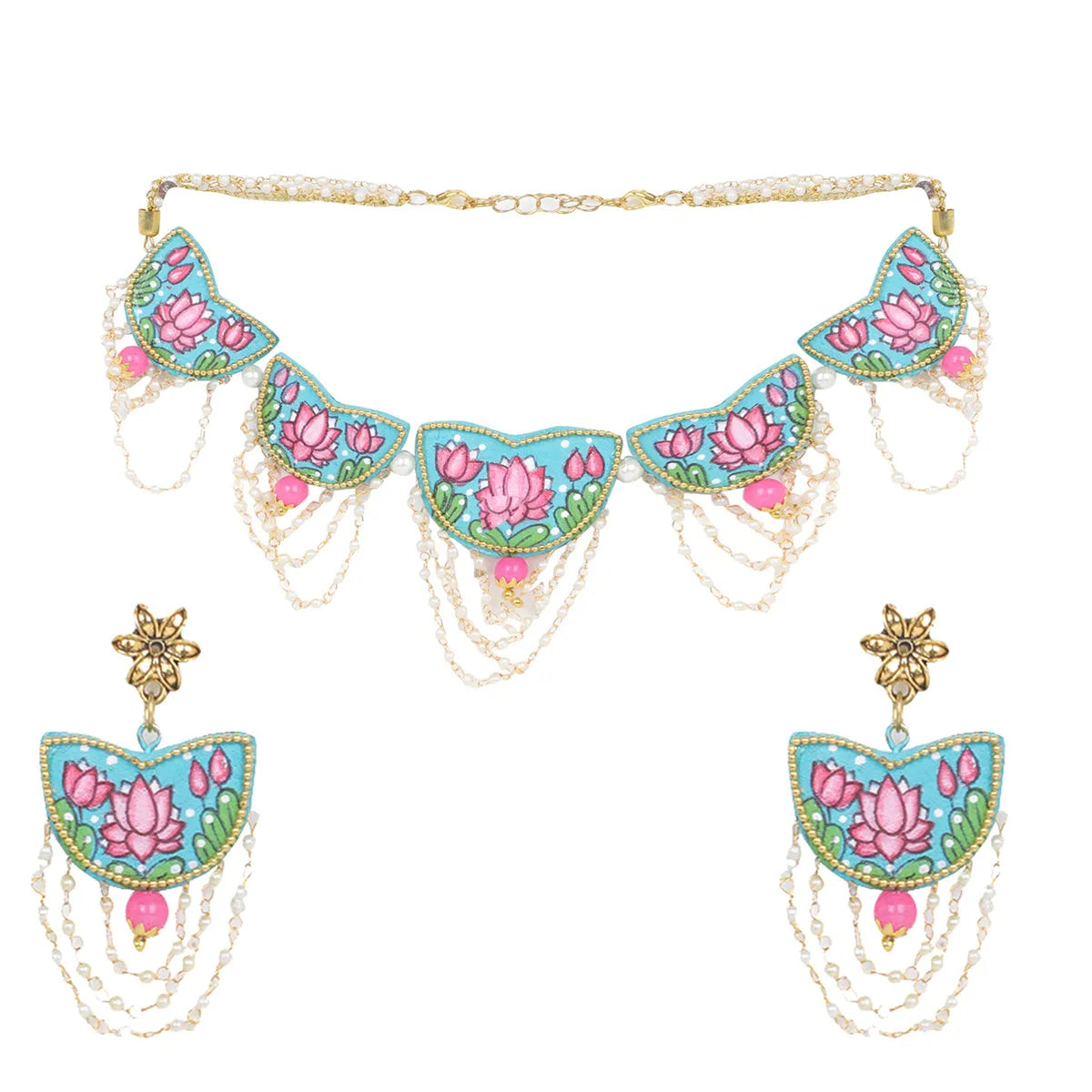 Kaatyayani Teal Blue Classic Hand Painted Bridal Jewelry (Shaadi Set)