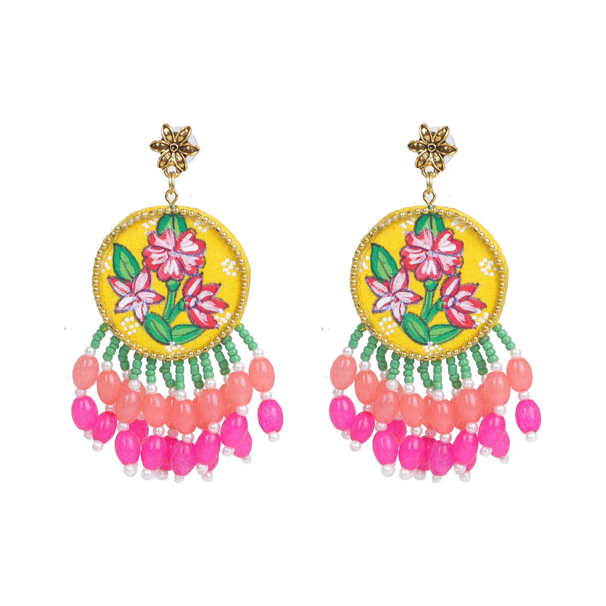 Gladiolus Traditional Yellow Hand Painted Drop (Earrings) HP-ER-064