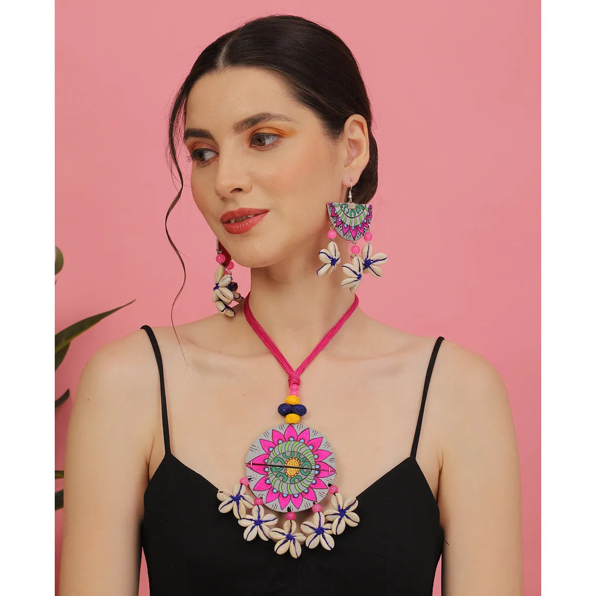 Mandala Shell Classic Multi Color Hand Painted (Necklace Set) HP-NP