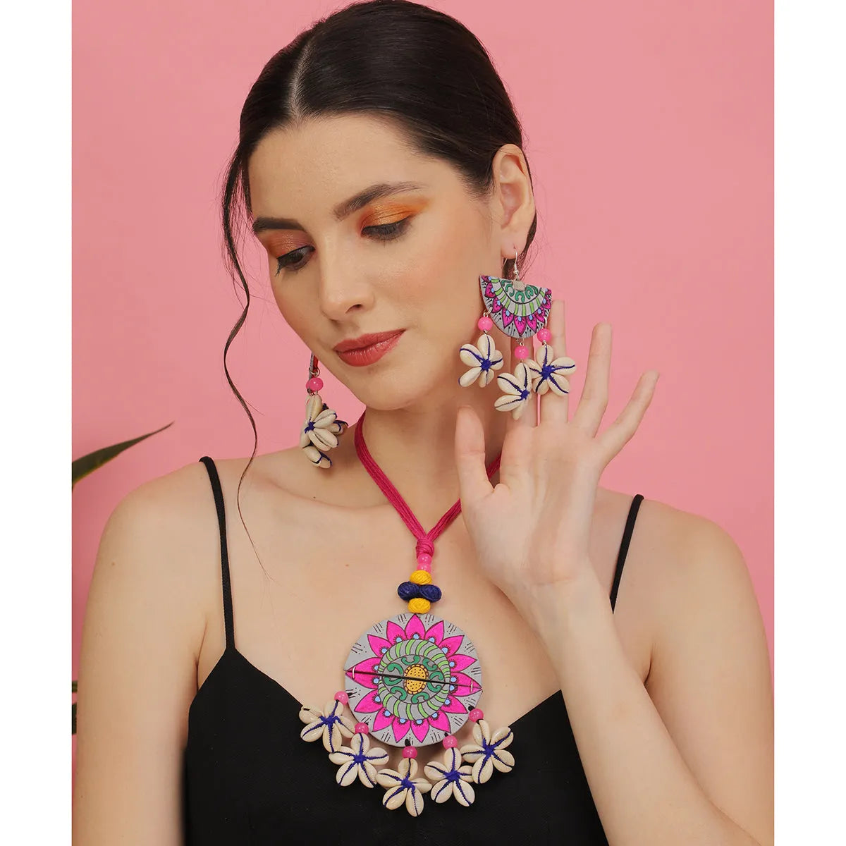 Mandala Shell Classic Multi Color Hand Painted (Necklace Set) HP-NP