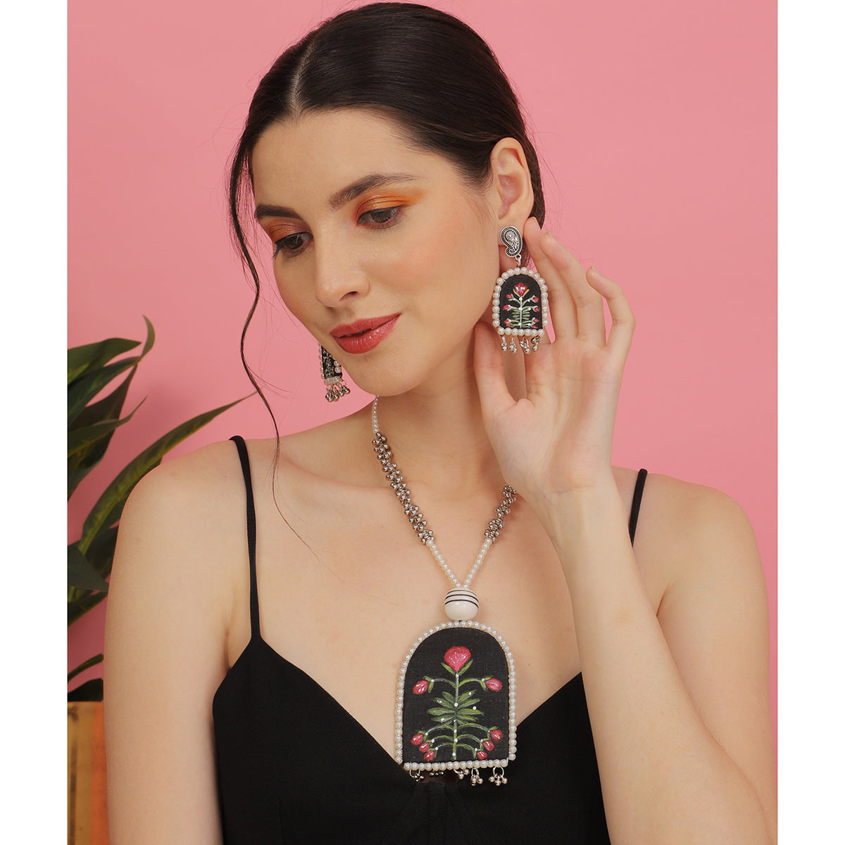 Jharonkha Black Classic Multi Color Hand Painted (Necklace Set) HP-NP