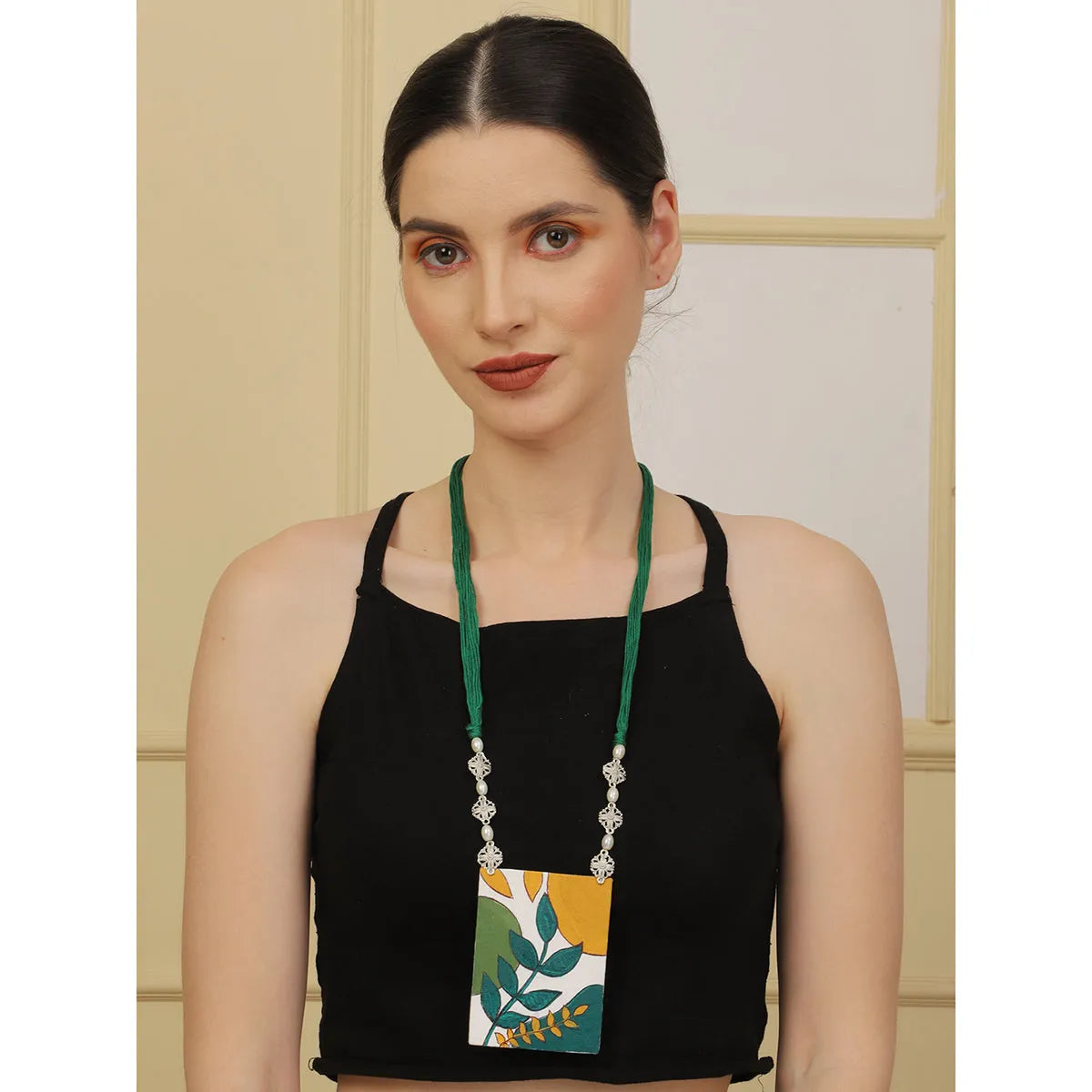 Leaf Abstract Classic Multi Color Hand Painted (Necklace) HP-NP