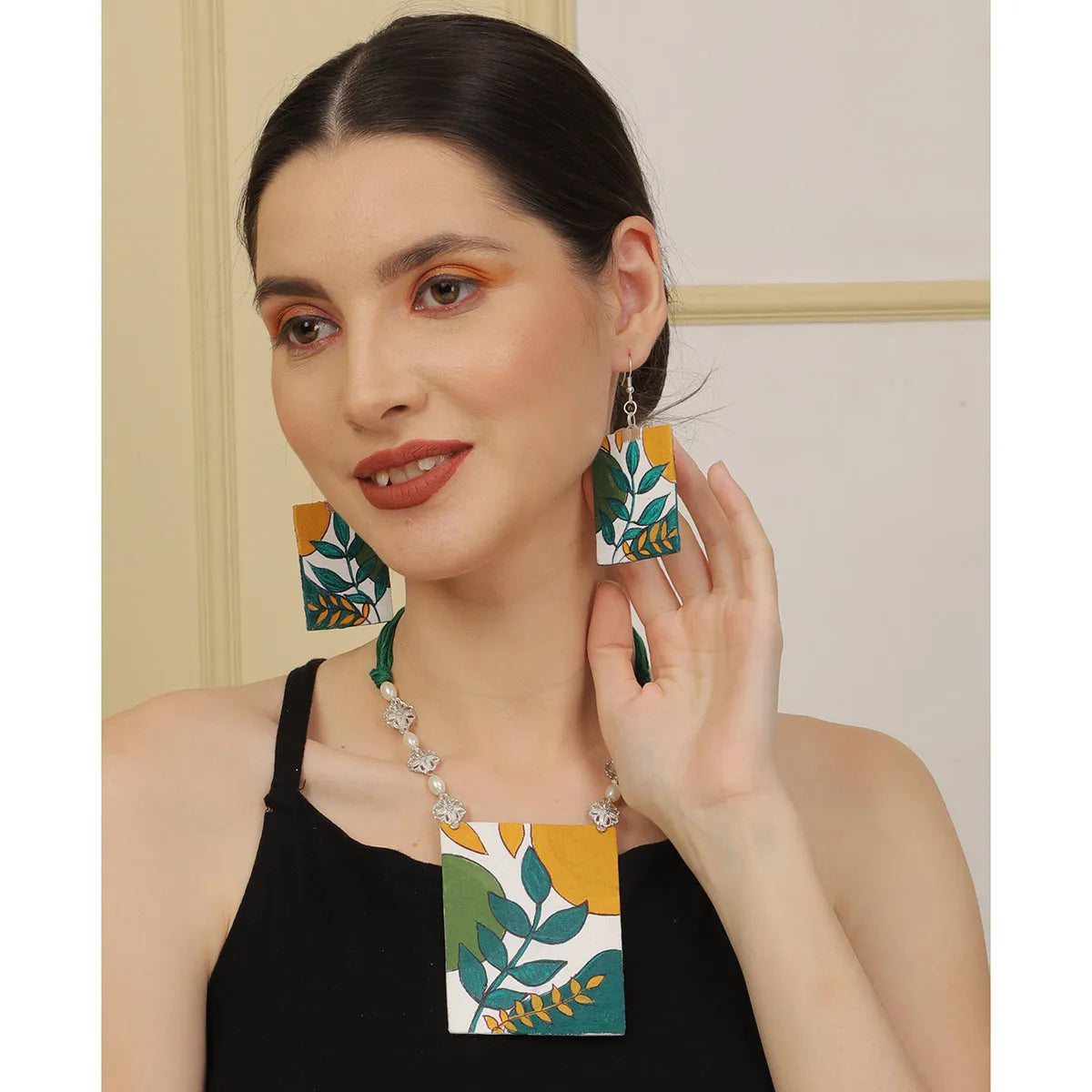 Leaf Abstract Classic Multi Color Hand Painted (Necklace Set) HP-NP