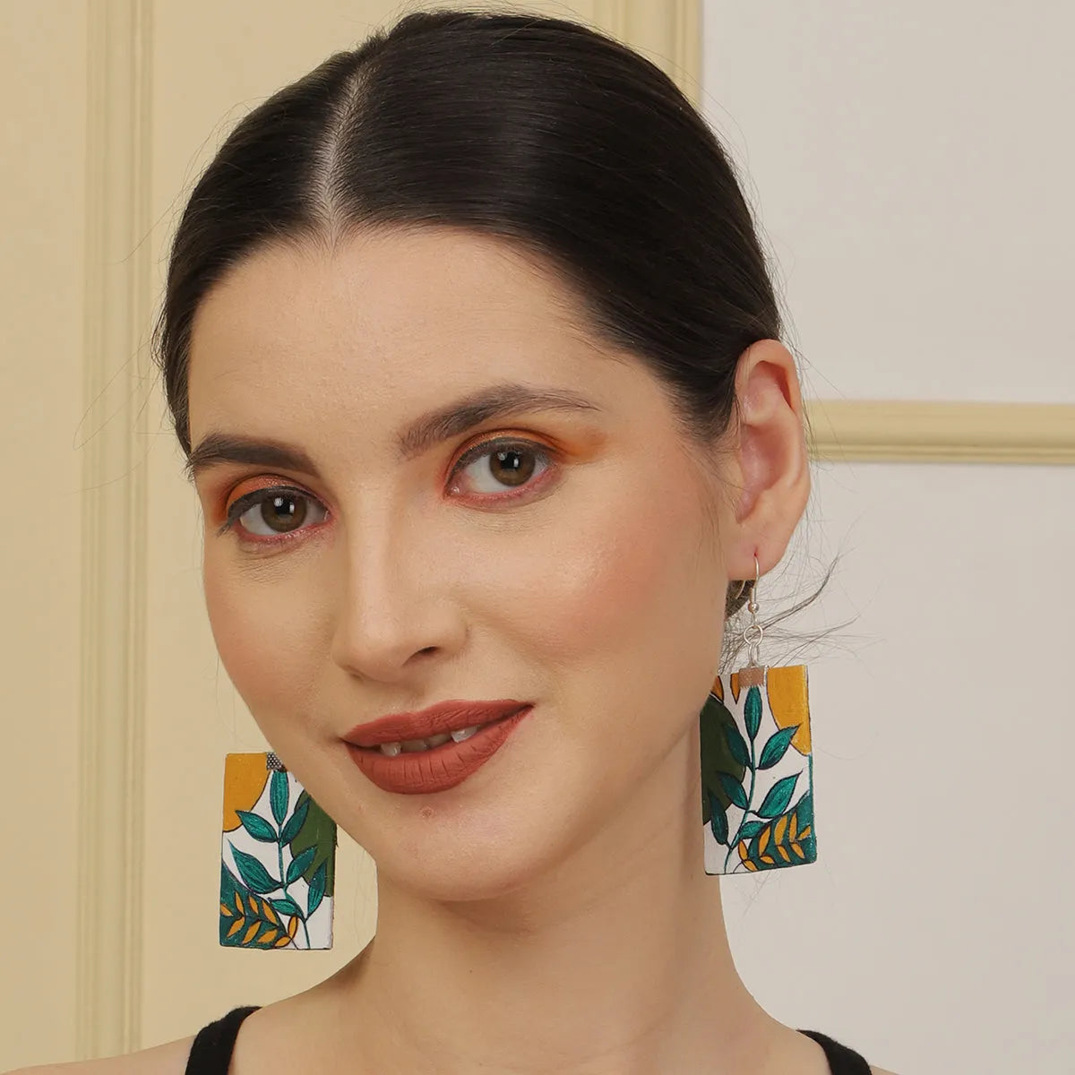 Leaf Abstract Traditional Multi Color Hand Painted Drop (Earrings) HP-ER-093
