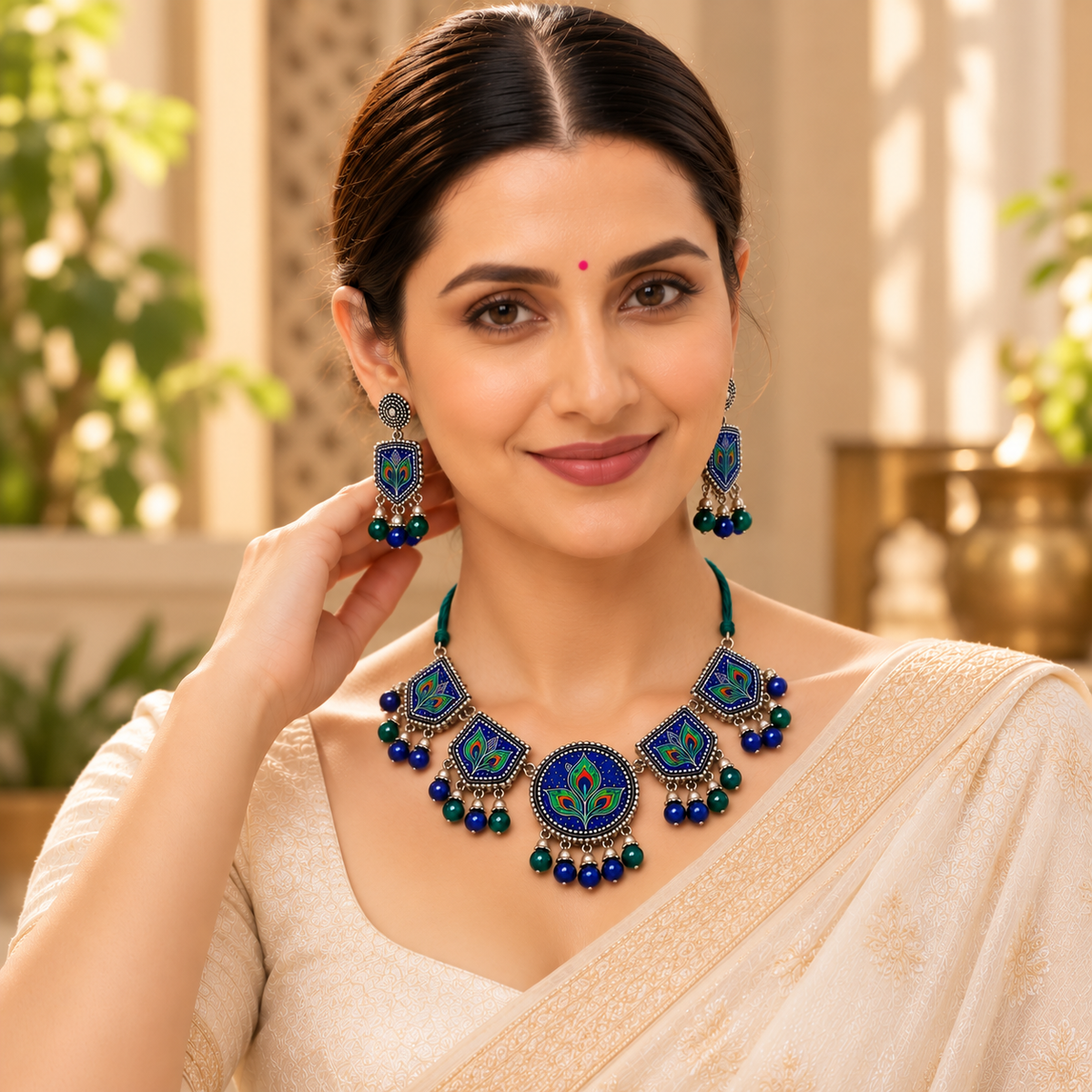 Mor Pankh Neel Handpainted Choker Set