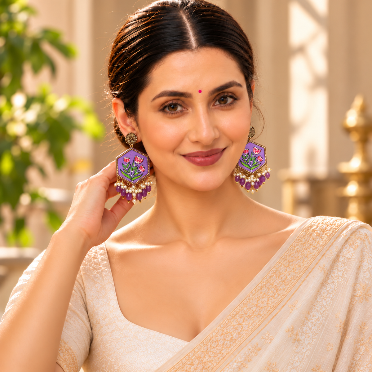 KHOJ.CITY Jewellery Dianthus Western Multi Color Handmade & Hand Painted Drop Earrings for Girls & Women (KHJ-AMZ-ER-007)