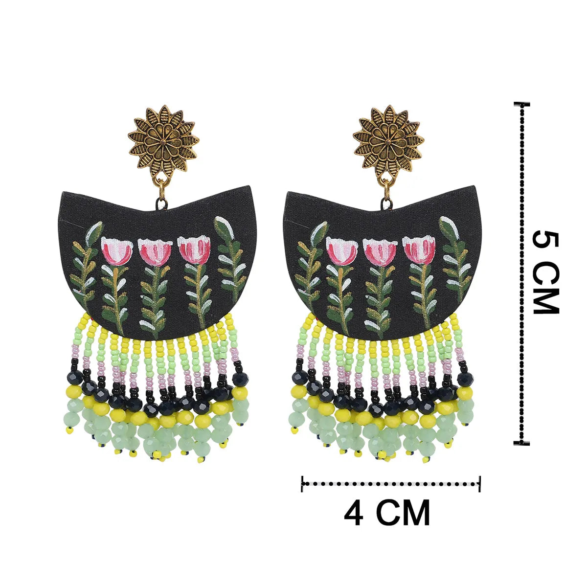 Madge Traditional Multi Color Hand Painted Drop (Earrings) HP-ER-096