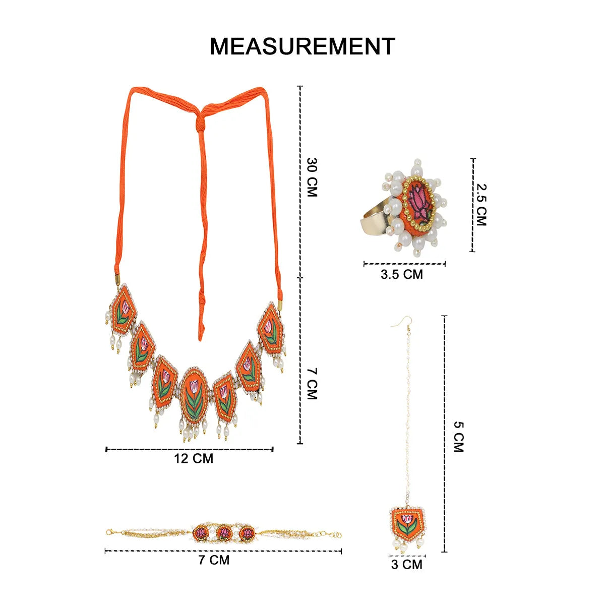 Ochre Classic Multi Color Hand Painted Bridal Jewelry (Shaadi Set) - 016