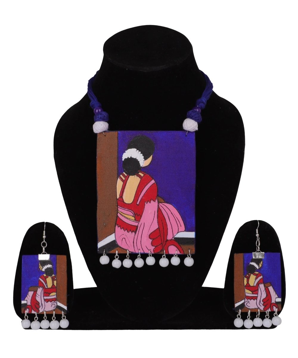 Abstract Bohemian Blue Hand Painted (Necklace Set) HP - NP - 167 - KHOJ.CITY