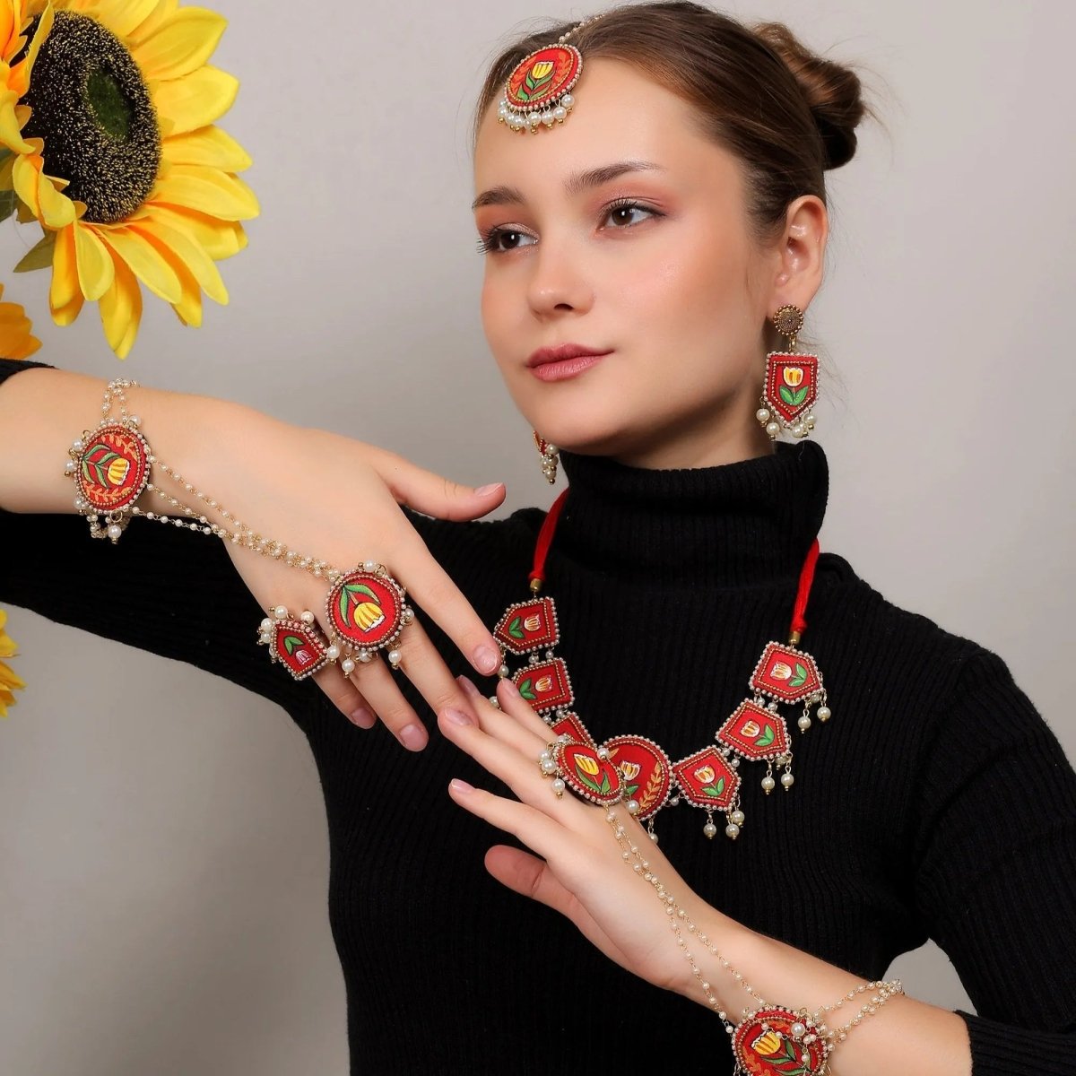 Adhira Classic Multi Color Hand Painted Bridal Jewelry (Shaadi Set) - 017 - KHOJ.CITY