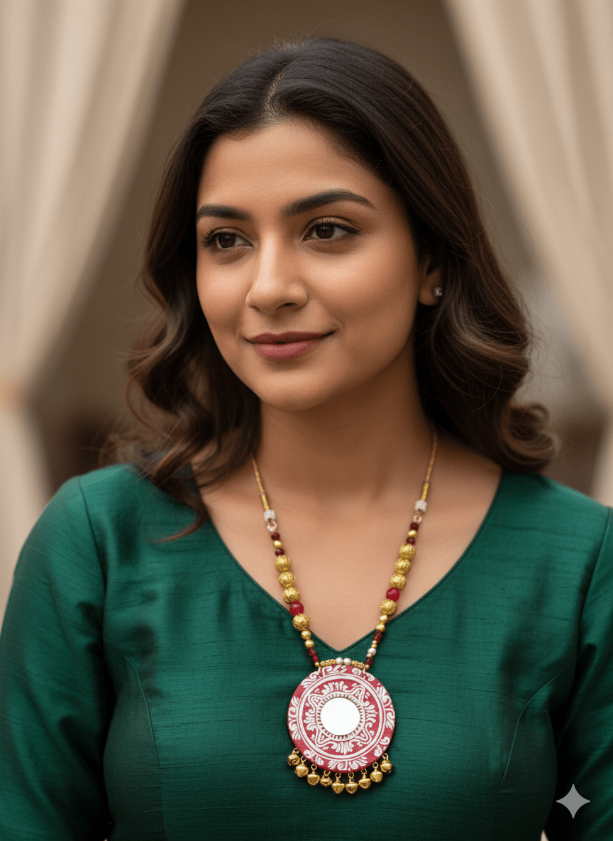 Alpona Multi Color Hand Painted Drop (Necklace) HP - NP - KHOJ.CITY