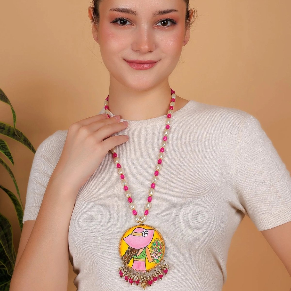 Alzena Classic Haldi Yellow Hand Painted (Necklace) HP - NP - 005 - KHOJ.CITY